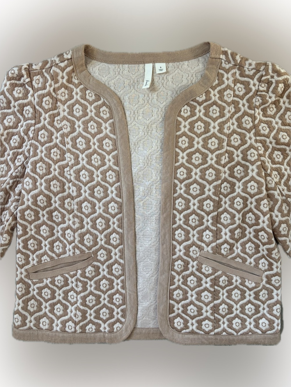 Frenchi Mod 60s Style Sweater Jacket Beige Retro Cropped Size S Coquette Office